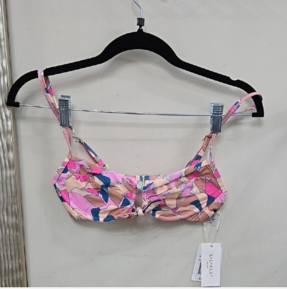 L*Space Rose Top Bikini Swim Top NWT Size Small Pink Abstract Tie Front